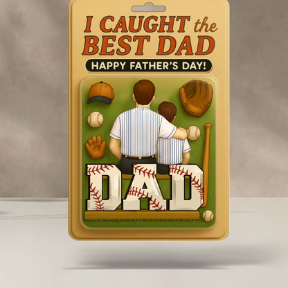I Caught the Best Dad Baseball Custom Figure Personalized Acrylic Block Plaque, Father's Day Gift For Dad And Kids Acrylic Block Plaque FUll Size