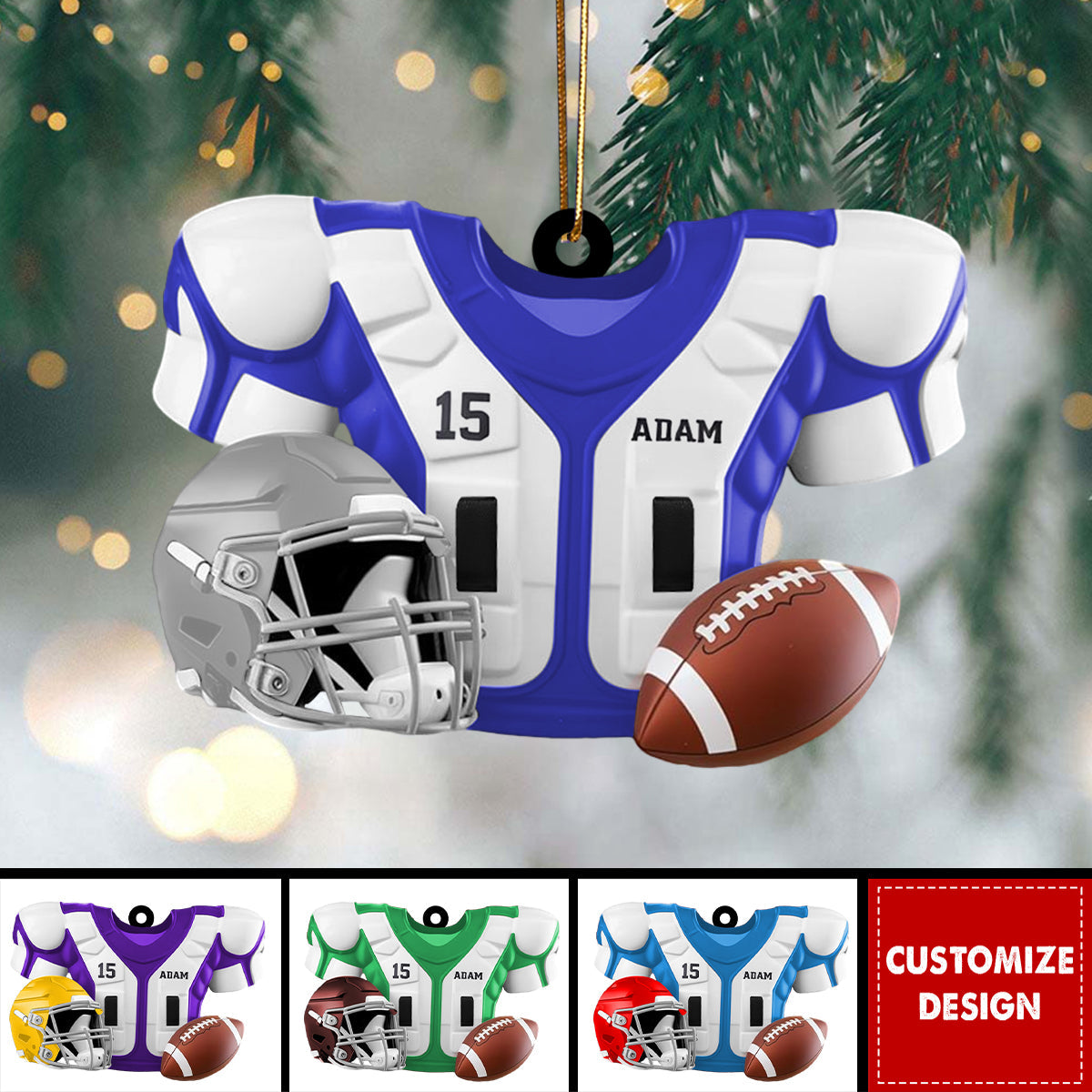 Football Lover Ornament, Custom Jersey & Helmet Personalized Christmas Decoration Ornament