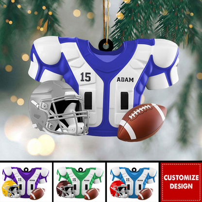 Football Lover Ornament, Custom Jersey & Helmet Personalized Christmas Decoration Ornament