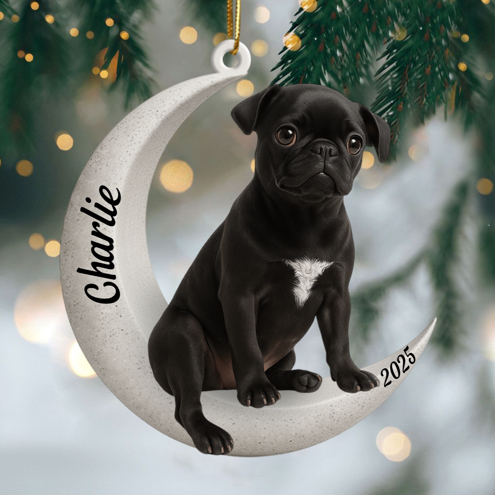 Custom Bulldog On The Moon Ornament 2025, Custom Double-Sided Acrylic Decoration, Unique Christmas Gift For Dog Lovers Ornament