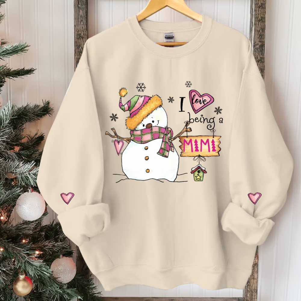 I love being Mimi Snowman Pink Christmas And Grandkids Sweatshirt