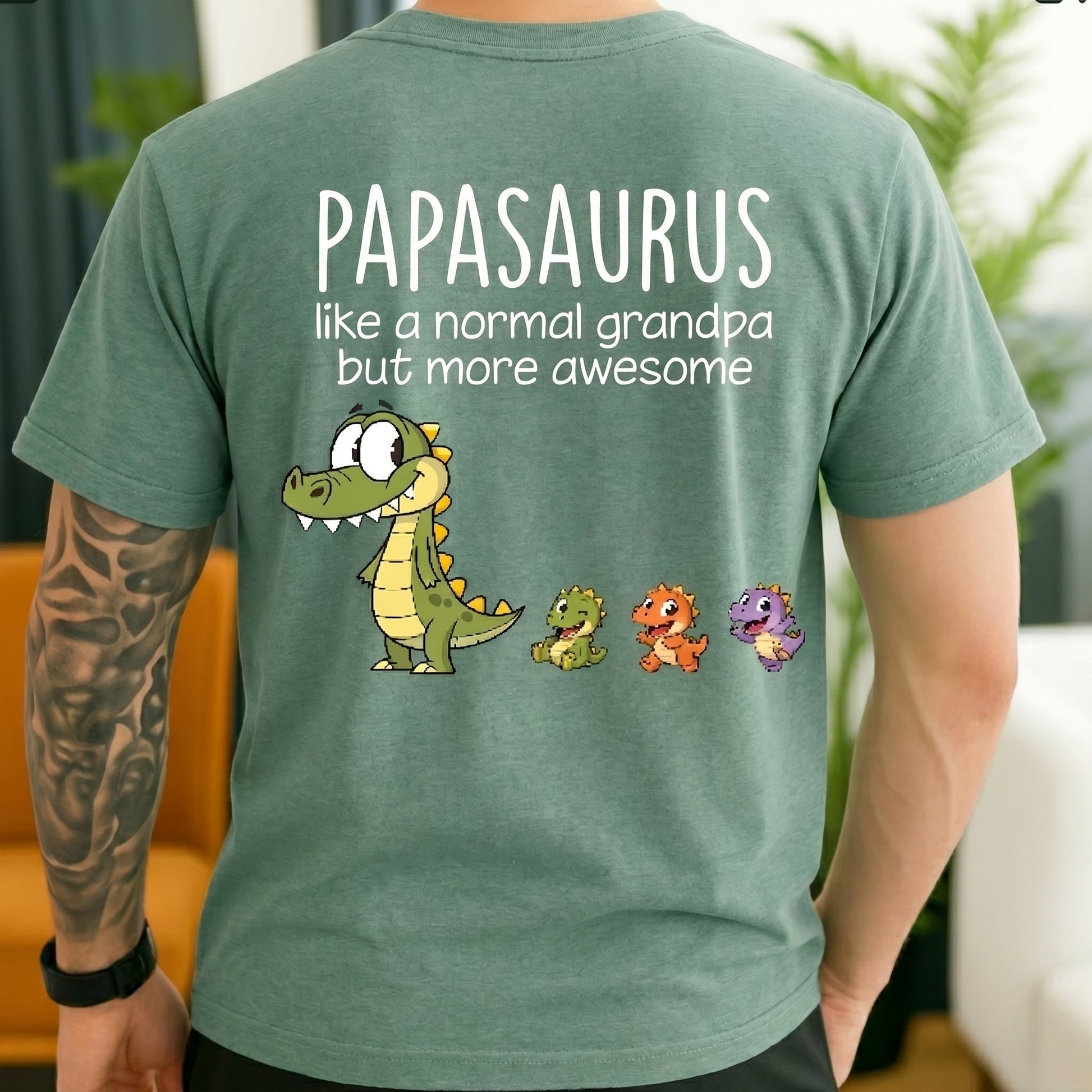 Personalized Papa Dinosaur Shirt with Custom Kids Names,Printed On The Back