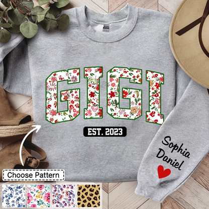 Gigi Flower Pattern Sweatshirt, Custom Grandma With Kids, Grandma Gift TH Sweatshirt