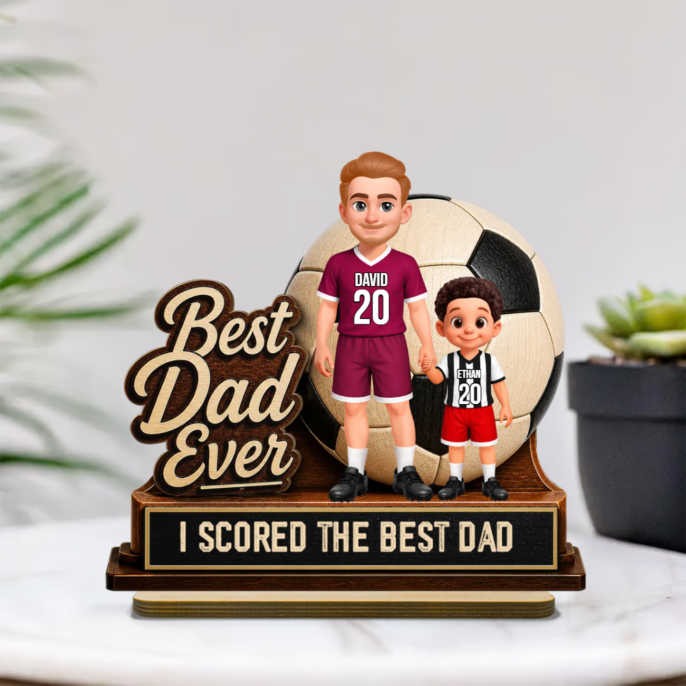 We Scored The Best Dad Soccer Dad & Kids - Personalized 2-Layered Wooden Plaque