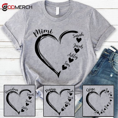 Grandma and Grandkids, Forever In Grandma's Heart - Family Personalized Custom Comfort Colors T-Shirt