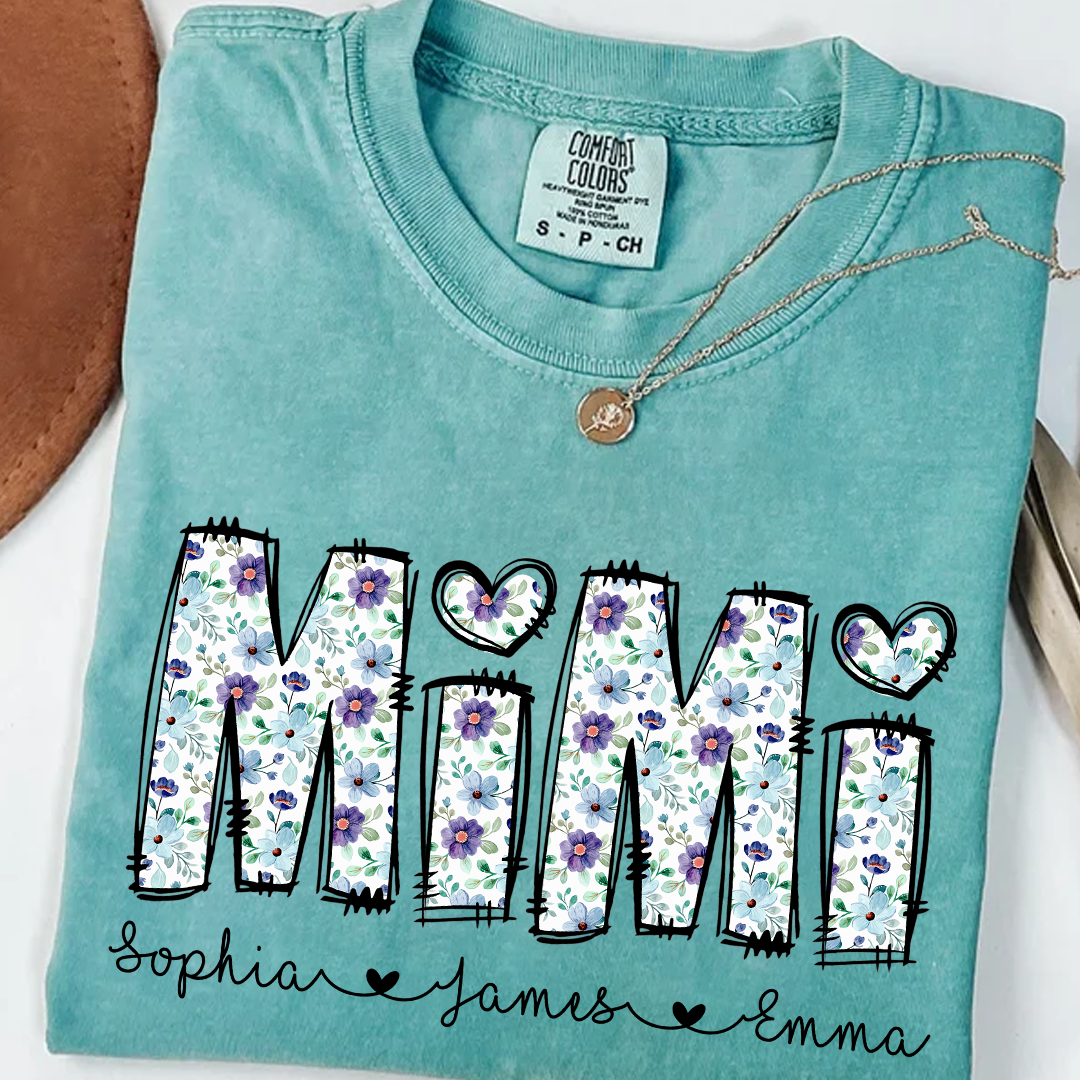 Mimi Shirt with Grandkids' Names – Cute Floral Design for Grandma
