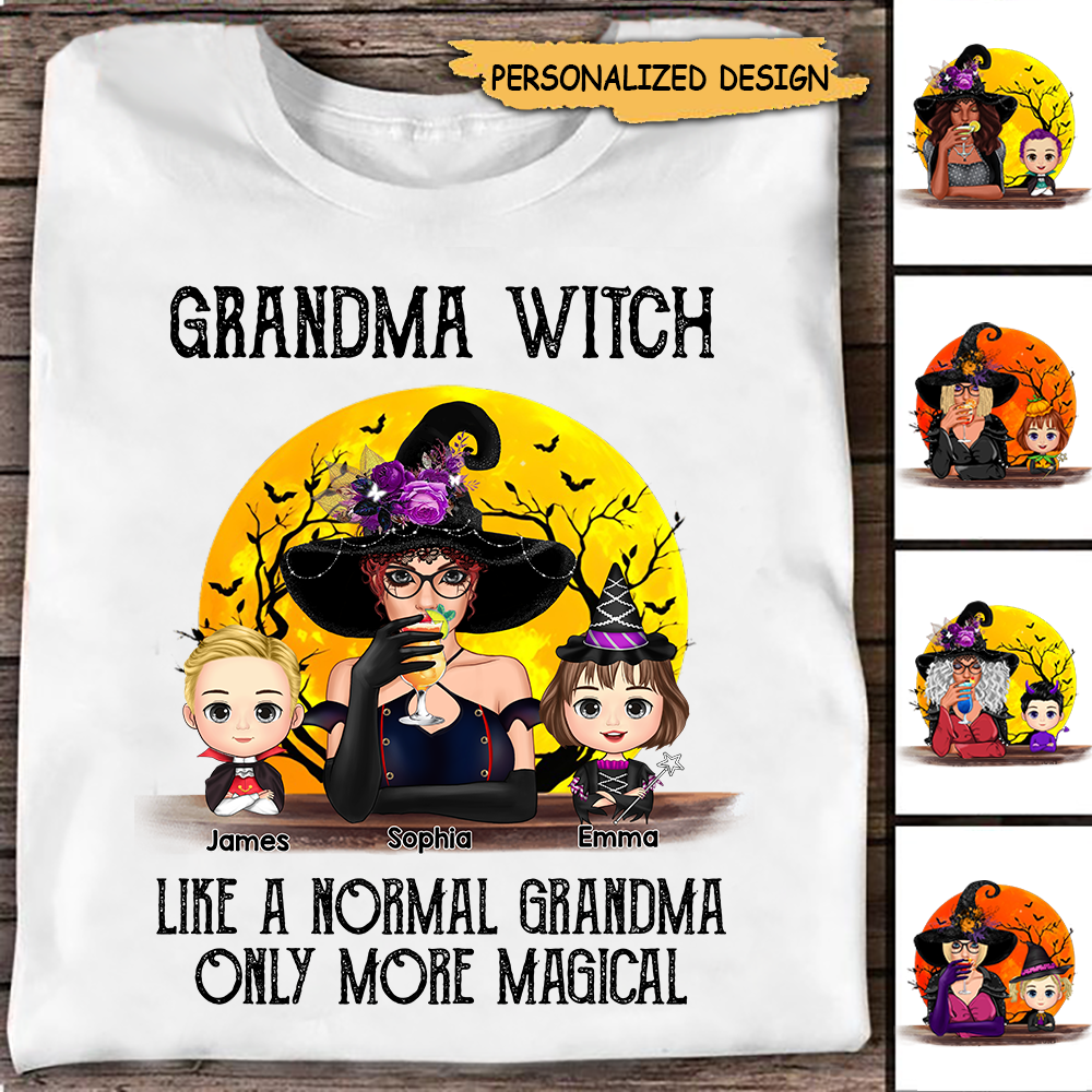 Grandma Witch Like A Normal Grandma Only More Magical, Custom Grandma & Kids Halloween TH