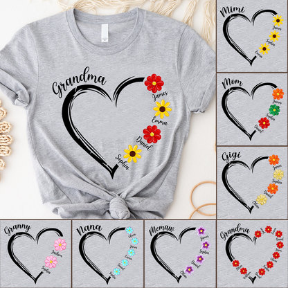 Personalized Grandma Heart Flower Color With Kids, Mother's Day TH