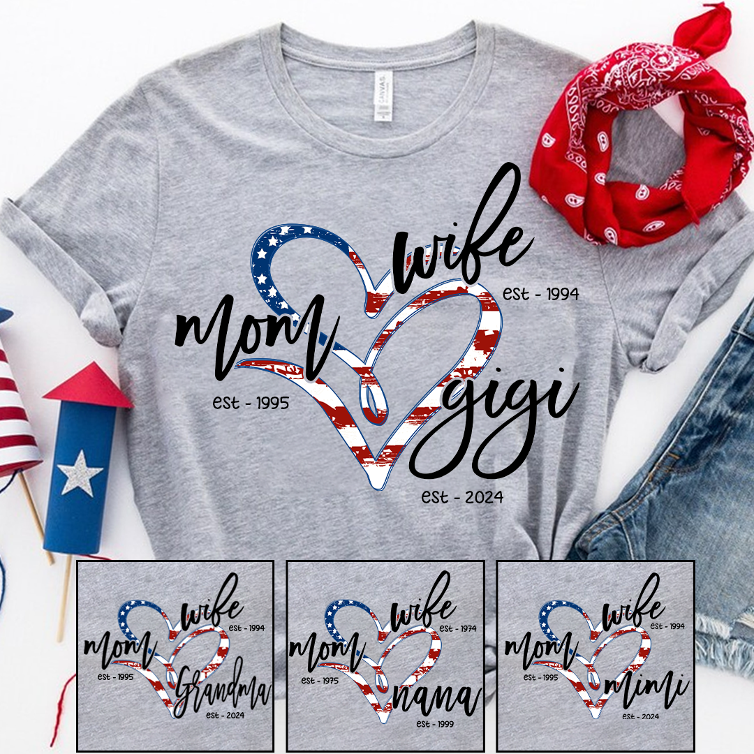 Wife Mom Gigi Est Year Usa Flag CTH01
