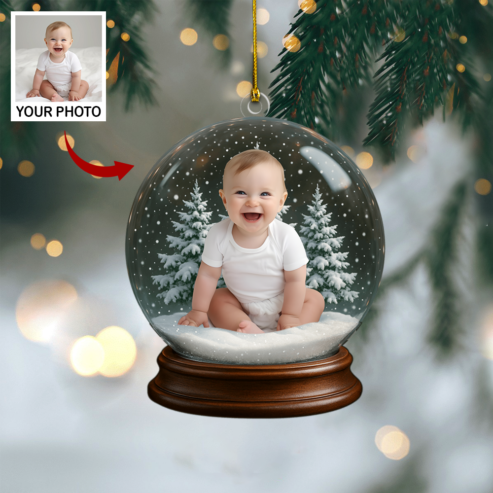 Personalized Baby Photo Snow Globe Ornament 2025 – Custom Name Christmas Ornament for Baby’s First Christmas Keepsake Ornament