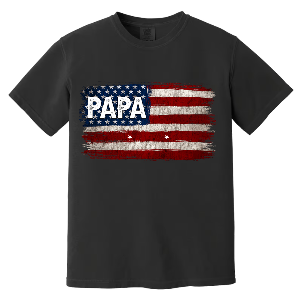 Comfort Colors Personalization Papa And Grandkids American Flag
