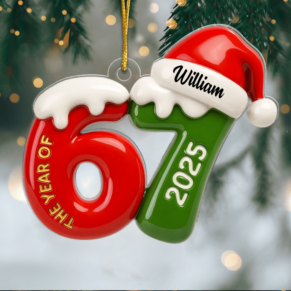 Personalized Six Seven 3D Effect Ornament 2025, Custom Name Acrylic Decoration, Funny Slang Christmas Gift For Teens And Grandkids Ornament