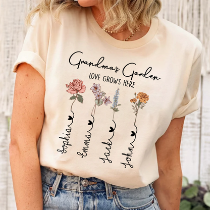Grandma's Garden Flower LOVE GROWS HERE T Shirt