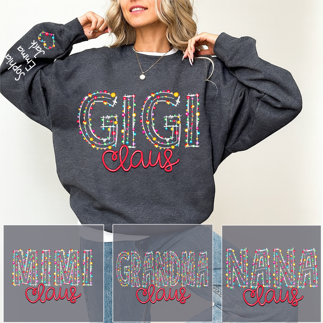 Gigi Claus Christmas lights And Grandkids Christmas Merry Sweatshirt