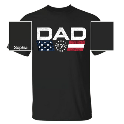 Personalized Dad 250 Years Of Freedom Shirt With Kids Names Sleeve, Patriotic Dad Family, U.S. 250th Anniversary 1776 2026 Gift For Fathers Day Birthday