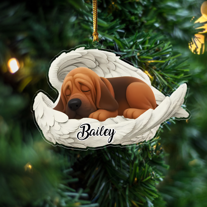 Custom Bloodhound Angel Dog Ornament – Personalized Sleeping Dog Christmas Gift for Dog Lovers, Pet Memorial Tree Decoration Ornament