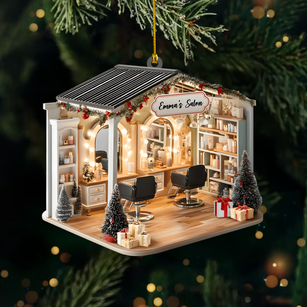 Personalized Hair Salon Ornament – Custom Name Beauty Studio Christmas Decoration, Unique Holiday Gift for Hair Stylists and Salon Owners Ornament