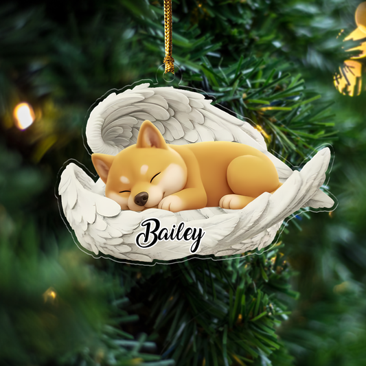 Custom Shiba Inu Angel Ornament – Personalized Sleeping Dog Christmas Gift for Dog Lovers, Pet Memorial Tree Decoration Ornament