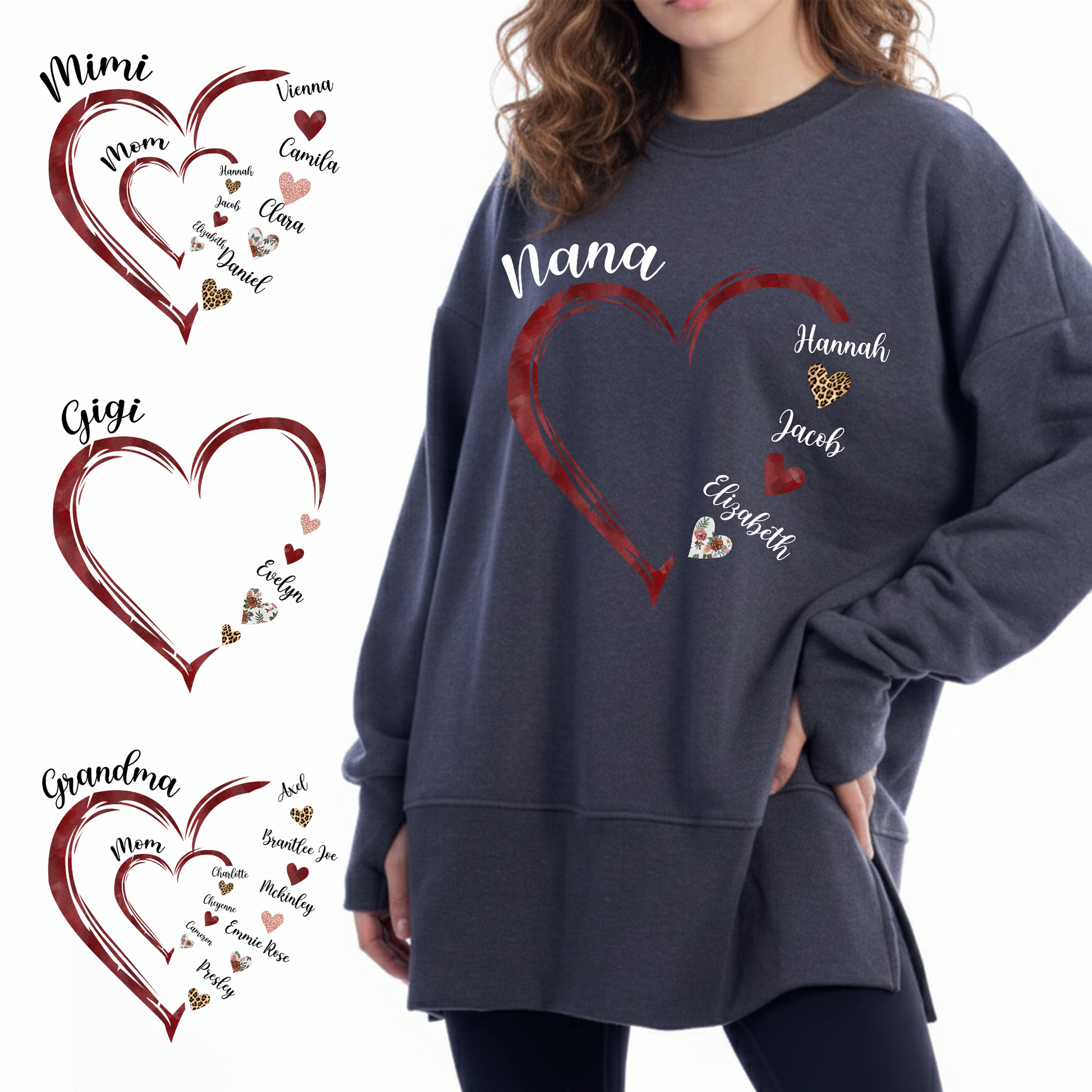 Personalized Mom and Grandma Heart Sweatshirt – Custom Grandkids Name Sweater – Cozy Christmas Gift for Grandma, Gigi, Nana, Mimi