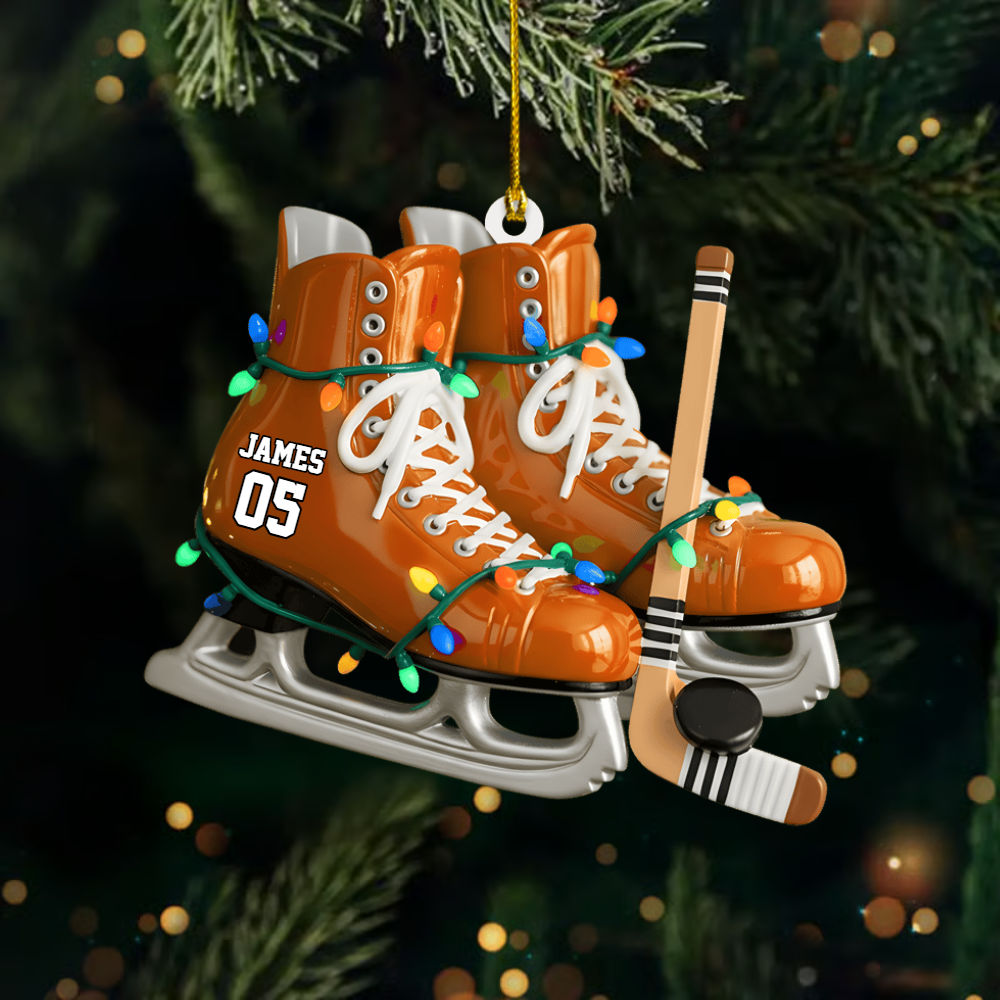 Personalized Hockey Skate Ornament – Custom Name & Number Ice Hockey Christmas Decoration Ornament