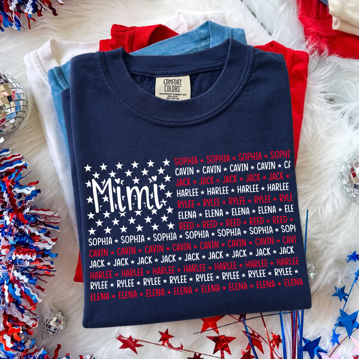 Personalized Grandma and Kids American Flag Shirt, Comfort Colors®USA 250th Anniversary Patriotic Shirt