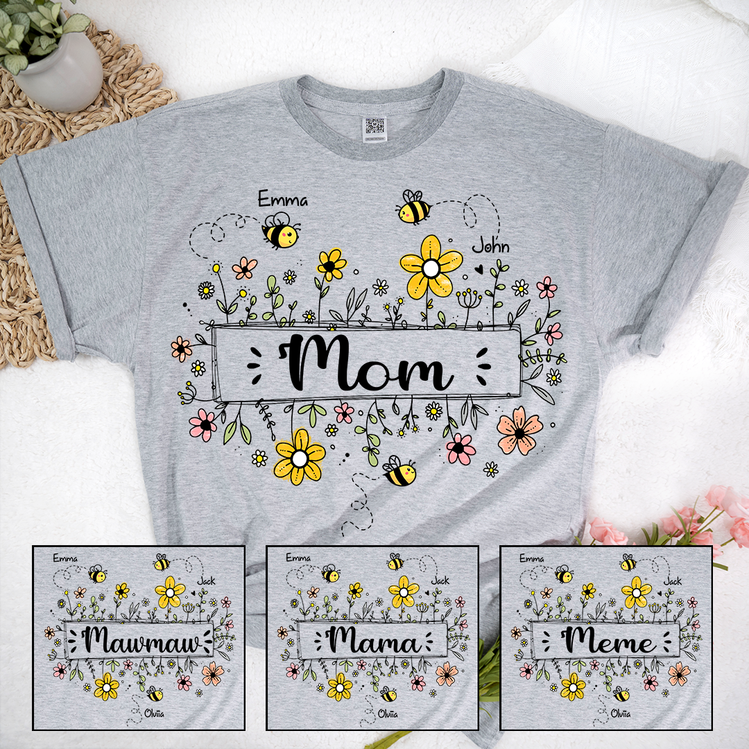 Personalized Mom Flower Bee And Grandkids Custom Names