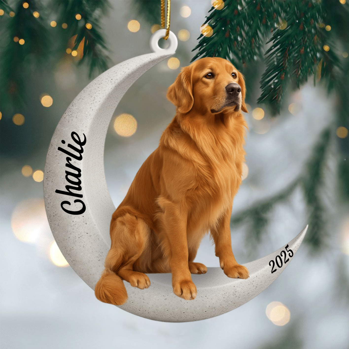 Custom Golden Retriever On The Moon Ornament 2025, Custom Double-Sided Acrylic Decoration, Unique Christmas Gift For Dog Lovers Ornament