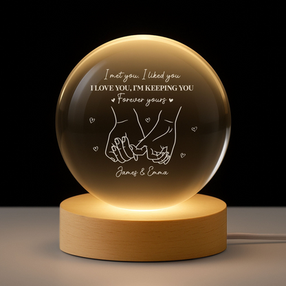 Globe Lamp with Holding Hands Line Art Romantic Night Light Unique Gift for Couples
