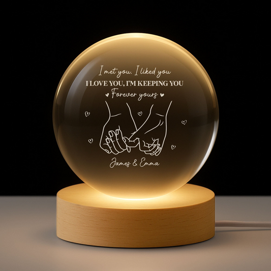 Globe Lamp with Holding Hands Line Art Romantic Night Light Unique Gift for Couples