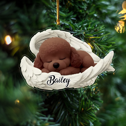 Custom Poodle Angel Ornament – Personalized Sleeping Dog Christmas Gift for Dog Lovers, Pet Memorial Tree Decoration Ornament