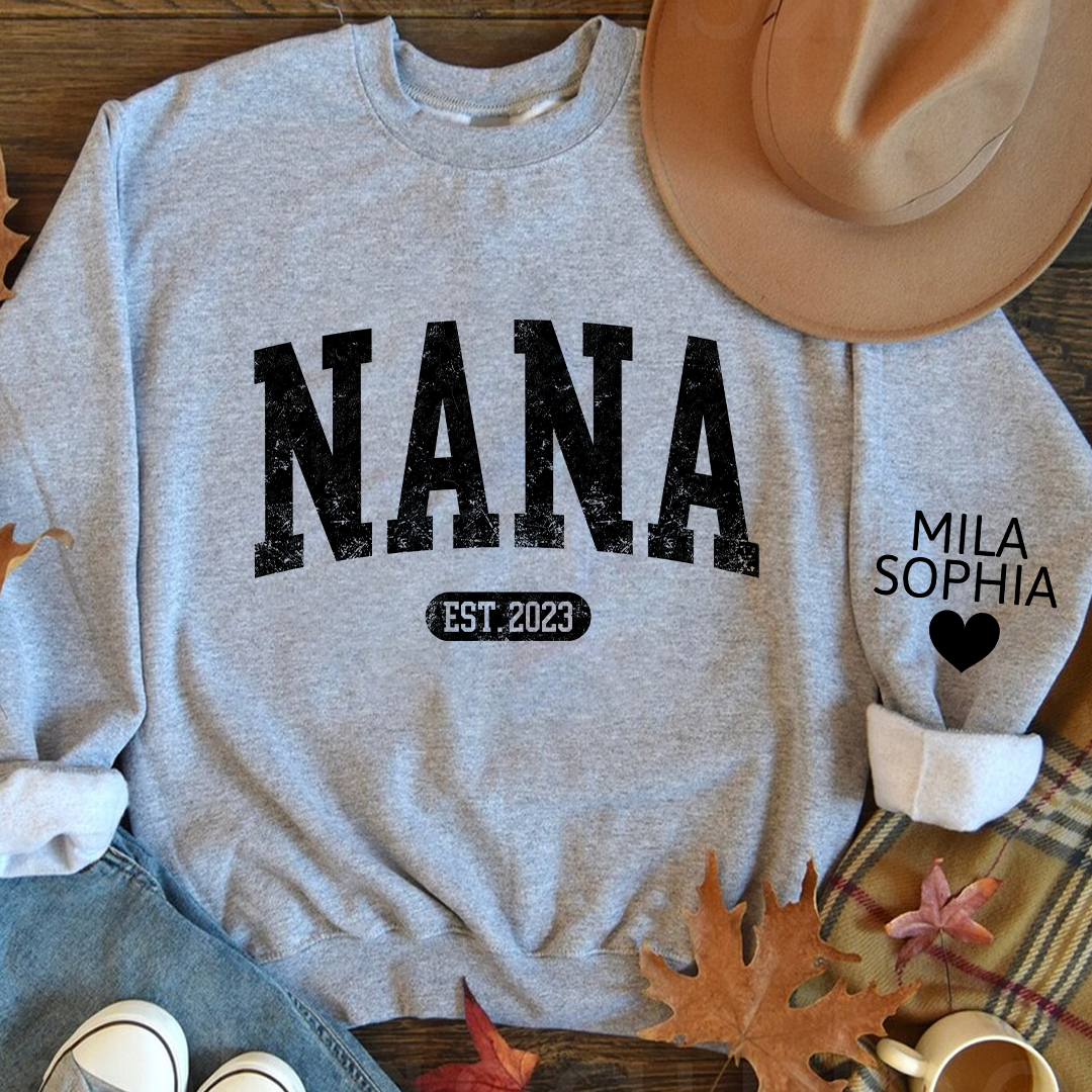 Custom Mimi Nana Grammy Est with Granddaughter and Grandson Names Sweatshirt