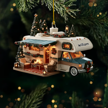 Personalized RV Camper Ornament – Custom Name Motorhome Christmas Decoration for Camping Lovers Ornament