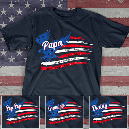 Personalized Papa Shirt, Custom Papa with Grandkids Names 4th Of July T-Shirt, Father's Day Independence Day Shirt