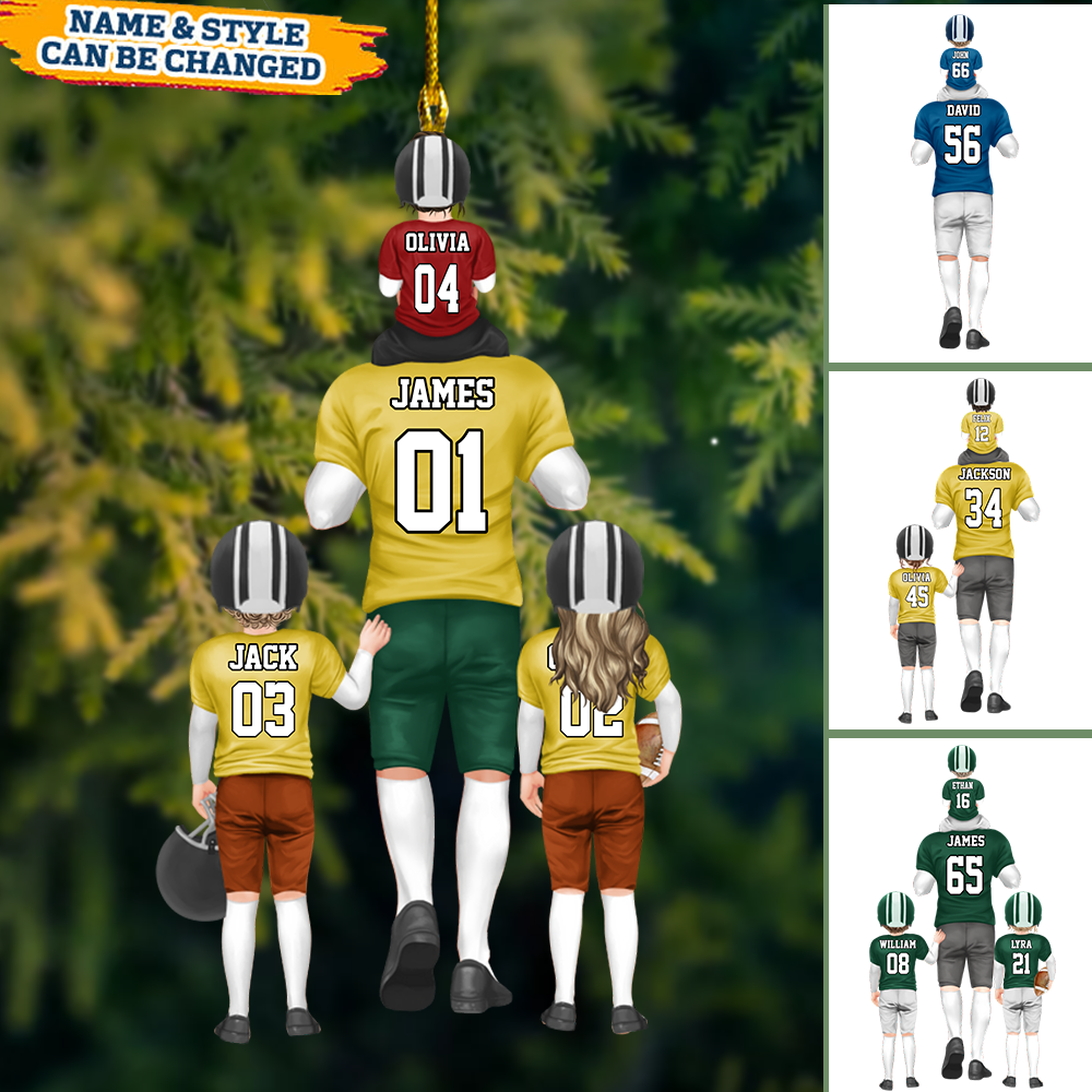 Personalized American Football Dad And Kids Ornament, American Football Lover Gift Ornament