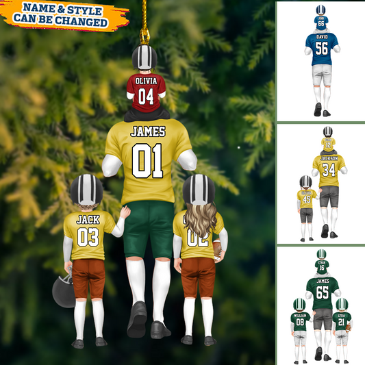 Personalized American Football Dad And Kids Ornament, American Football Lover Gift Ornament