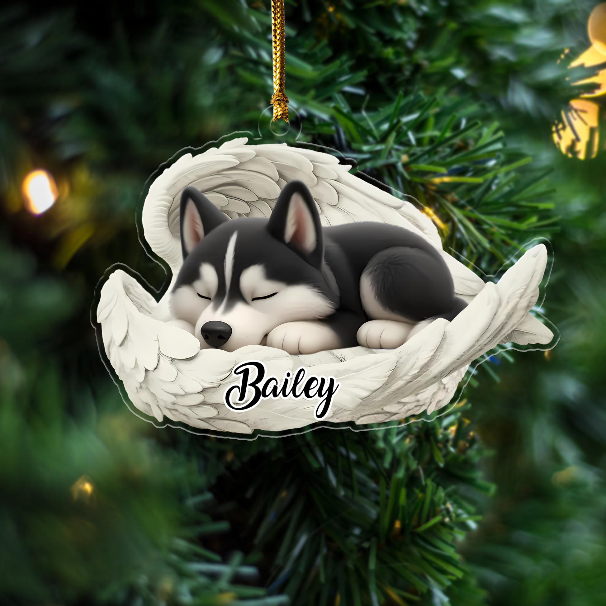 Custom Husky Angel Ornament – Personalized Sleeping Dog Christmas Gift for Dog Lovers, Pet Memorial Tree Decoration Ornament
