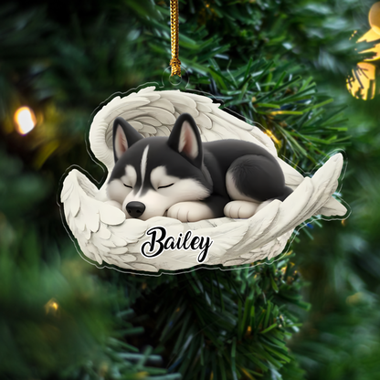Custom Husky Angel Ornament – Personalized Sleeping Dog Christmas Gift for Dog Lovers, Pet Memorial Tree Decoration Ornament