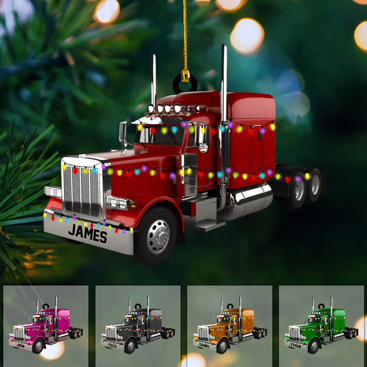Personalized Truck Driver Ornament 2025 – Custom Name & Color Semi Truck Christmas Ornament, Gift for Truckers Ornament