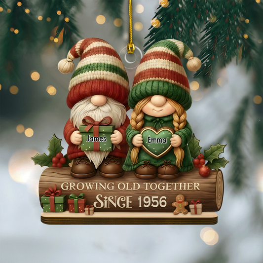 Personalized Couple Gnome Ornament – Custom Names & Anniversary Year Christmas Decoration for Couples Ornament