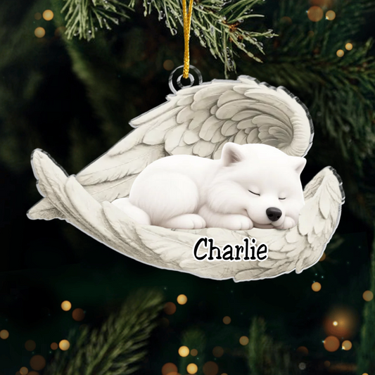 Custom Samoyed Angel Ornament – Personalized Sleeping Dog Christmas Gift for Dog Lovers, Pet Memorial Tree Decoration Ornament