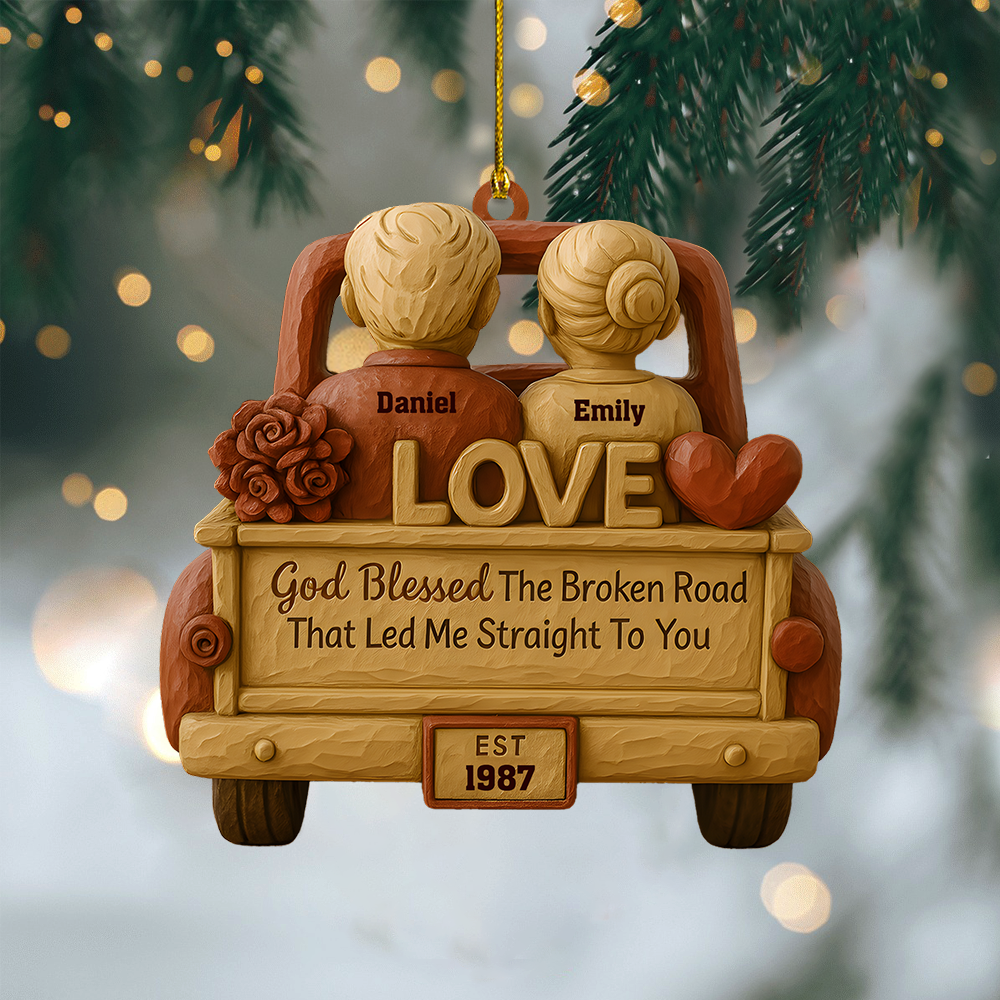 Personalized Couple Car Ornament 2025 – Custom Name Love Ornament Gift for Husband Wife, Wedding Anniversary Ornament