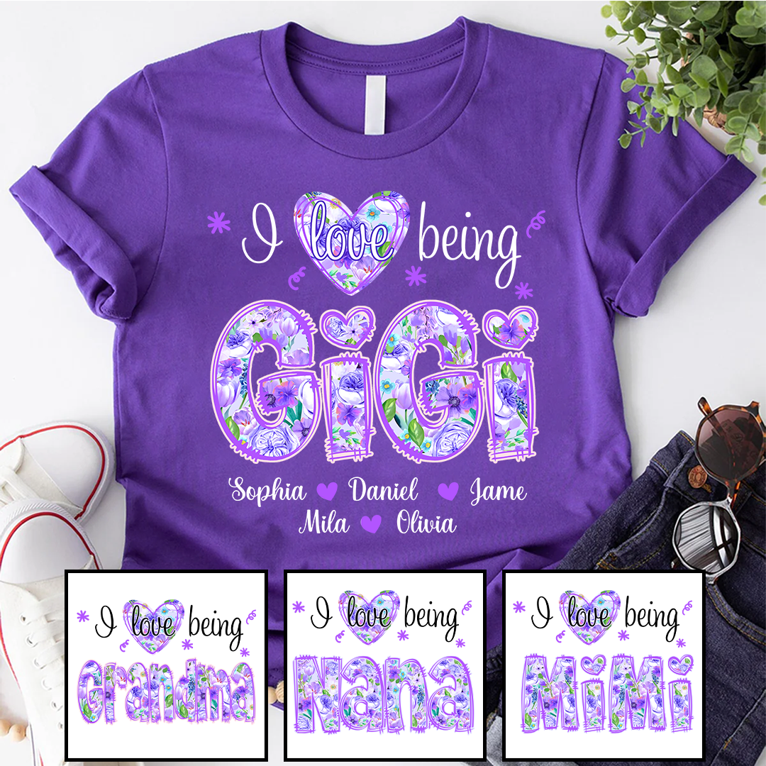 I Love Being Gigi Purple Floral Personalized