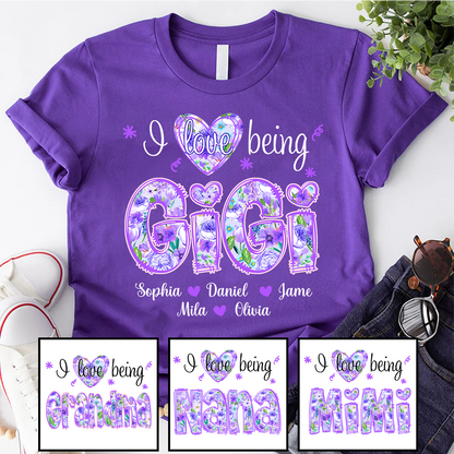 I Love Being Gigi Purple Floral Personalized