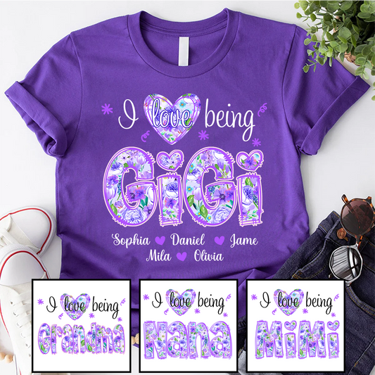 I Love Being Gigi Purple Floral Personalized