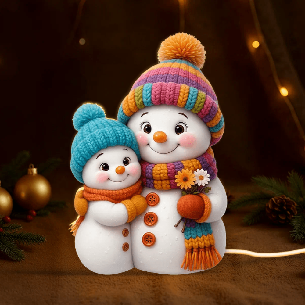 Personalized Snowman Family Acrylic Light Box - A Cozy Holiday Gift for Loved Ones Light Box