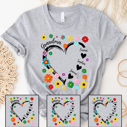 Grandma Heart Flower Color With Grandkids, Mother's Day Gift TH