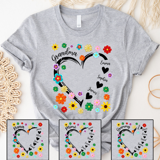 Grandma Heart Flower Color With Grandkids, Mother's Day Gift TH