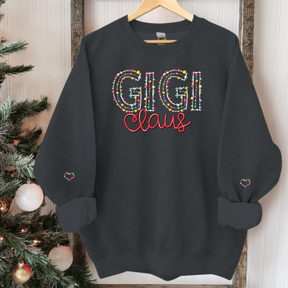 Gigi Claus Christmas lights And Grandkids Christmas Merry Sweatshirt