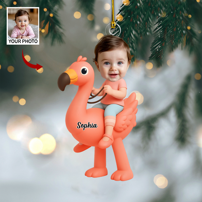 Personalized Flamingo Ornament 2025 – Custom Photo Christmas Tree Decoration, Cute Gift for Kids and Families Ornament