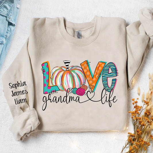 Love Grandma Life Pumpkins Color Autumn And Kids Sweatshirt